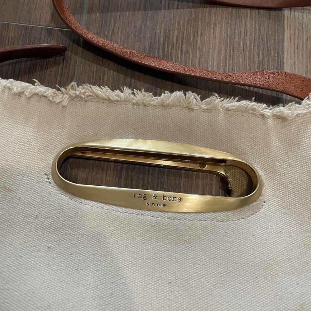 Rag & Bone Belize Canvas Tote Tan Brown Leather Shoulder Strap - Picture 5 of 14